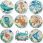Preview: Coasters, 8 pieces with storage rack, sea animals on plastic/cork plate, round rhinestones