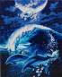 Preview: Diamond Painting picture stretched on a wooden stretcher, Moonlight Tryst Dolphins, round diamonds, approx. 50x40cm, full picture