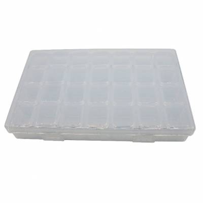 Sorting box with 28 compartments, divided into 7 rows with 4 boxes firmly closable lids
