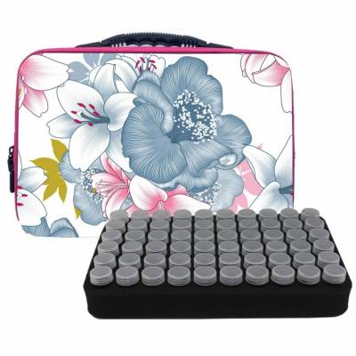 Sorting case, 60 jars with screw cap, case pink with flowers