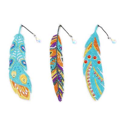 Bookmark - feathers, set of 3, blue, colourful without tool set