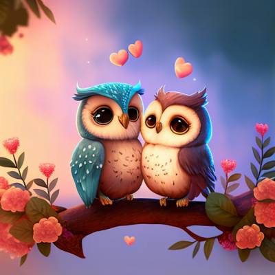Diamond Painting picture, pair of owls, square stones, 50x50cm, 61 colours, 3 AB, full picture