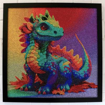 Diamond Painting picture, colorful dragon, Rhinestone square, 60x60cm, 45 colors, full image