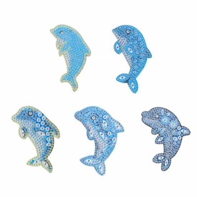 Keyring set, consisting of 5 pendants, motif dolphins, painting set complete with rhinestones