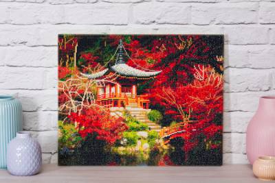 Crystal Art Kit, stretched on a wooden stretcher, Japanese Temple, round stones, approx. 50x40cm, full image