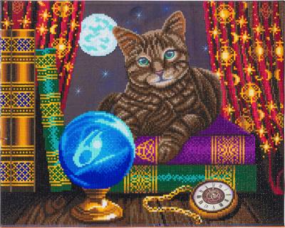 Diamond Painting Picture With Led Lighting, Lisa Parker - Fortune Teller Cat, Round Diamonds, Approx. 50x40cm, Full Picture