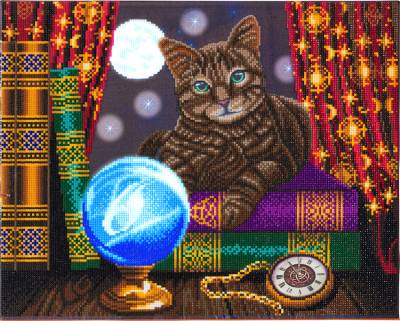 Diamond Painting Picture With Led Lighting, Lisa Parker - Fortune Teller Cat, Round Diamonds, Approx. 50x40cm, Full Picture