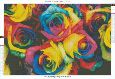 Diamond Painting Picture, Rainbow Roses, Round Rhinestone Diamonds, 50 Colours, Approx. 60x90cm, Full Picture