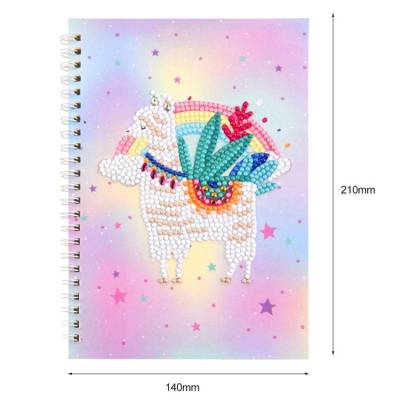 Ring binder block for painting, Lama with rainbow, round & special stones, approx. 14x21cm, lined