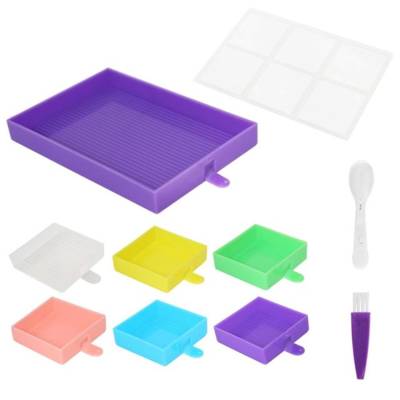 Shuttle set, 7 trays, spoons and brushes, colourful, for Diamond Painting stones