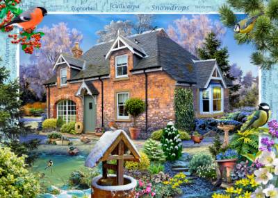 Vorlage (ohne Steine) Howard Robinson, Snowdrop Cottage, 70x100cm, 70 Farben, für eckige Steine, Vollbild