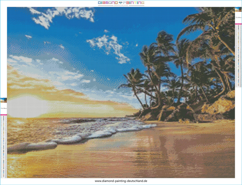 Diamond Painting Deutschland - Diamond Painting picture, tropical beach,  square stones, approx. 100x75cm, 55 colors, full image