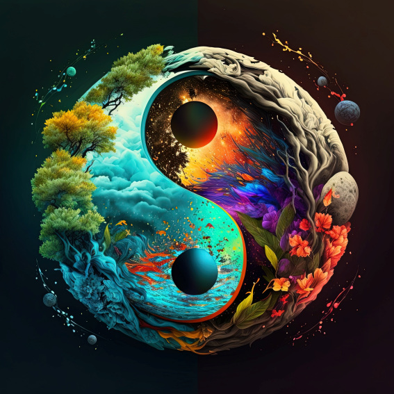 Midjourney A.i Art - Yin & Yang, 70x70cm, 50 colours, round stones, full  image