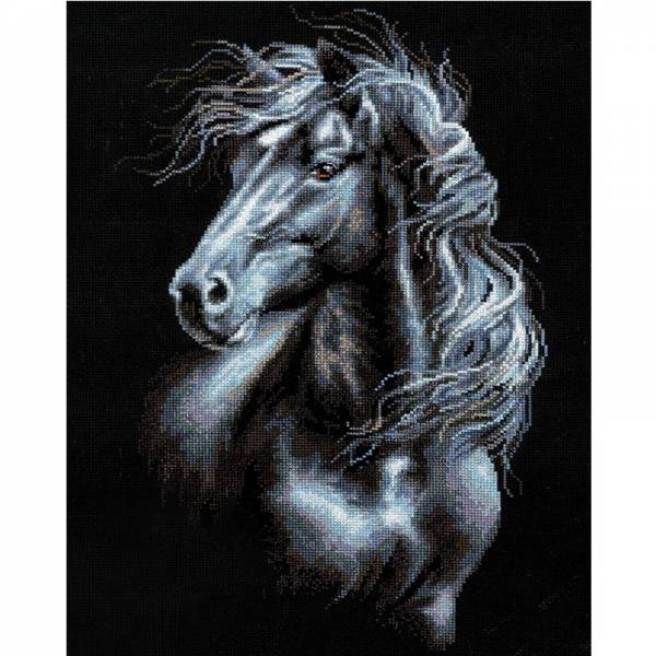 Diamond Painting template, horse black, 70x55cm, 40 colors, for square stones, full size