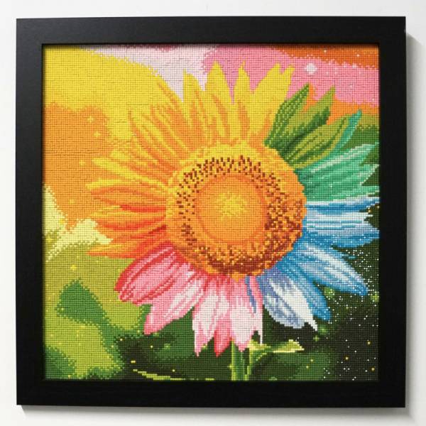 Diamond Painting picture, rainbow sunflower, square stones, 40x40cm, 37 colours, full picture