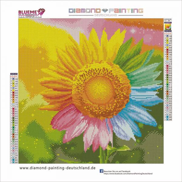 Diamond Painting picture, rainbow sunflower, square stones, 40x40cm, 37 colours, full picture