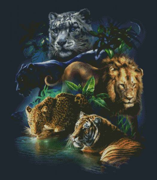 Tami Alba, Big Jungle Cats, Round Stones, Approx. 75x85cm, 55 Colours, Full Image