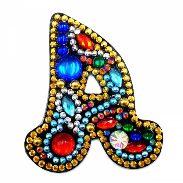 Keyring, letter A, painting set complete with rhinestones and special stones