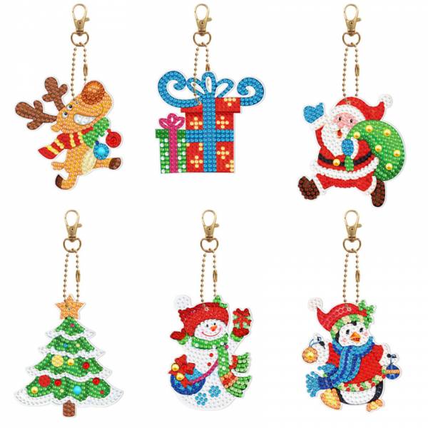 Keyring set, consisting of 6 pendants, motif Christmas, painting set complete with rhinestones
