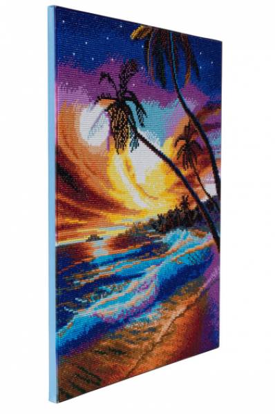 Diamond Painting picture stretched on a wooden stretcher, Tropical Beach, round diamonds, approx. 50x40cm, full picture