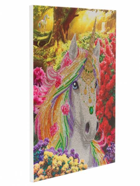 Diamond Painting picture stretched on a wooden stretcher, unicorn, round rhinestones diamonds, approx. 50x40cm, partial picture