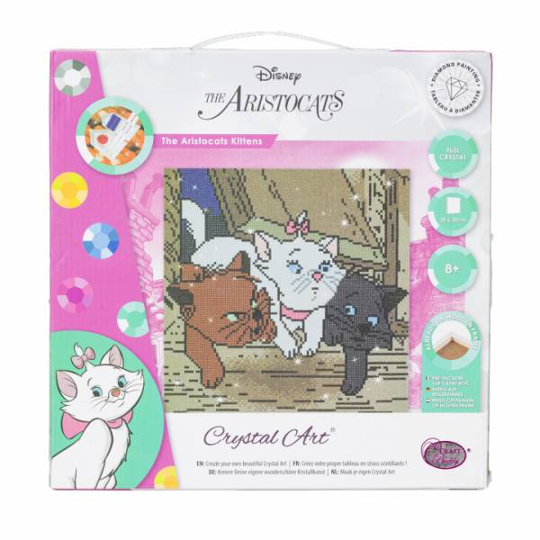 Diamond Painting picture stretched on wooden frame, Disney Aristocats, round diamonds, 30x30cm, full size picture