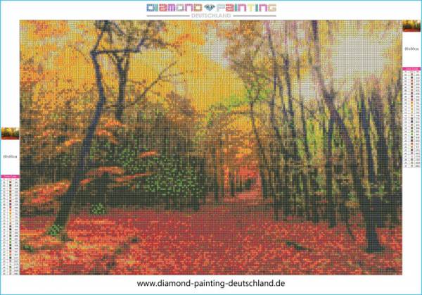 Diamond Painting Picture, Indian Summer, Round Rhinestones Diamonds, Approx. 60x90cm, 50 Colours, Full Picture