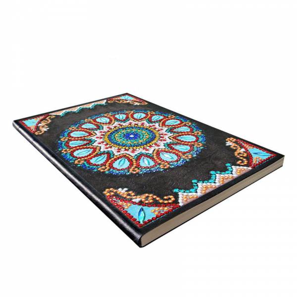 Notebook for painting, Mandala, black/blue, rhinestones, approx. 14x20cm, lined 