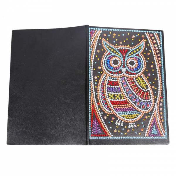 Notebook for painting, owl, colourful, rhinestones, approx. 14x20cm, lined 