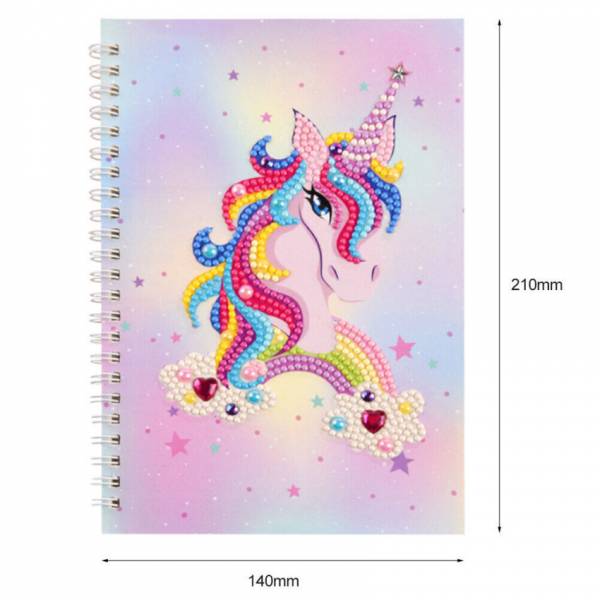 Ring binder block for painting, unicorn with rainbow, round & special stones, approx. 14x21cm, lined