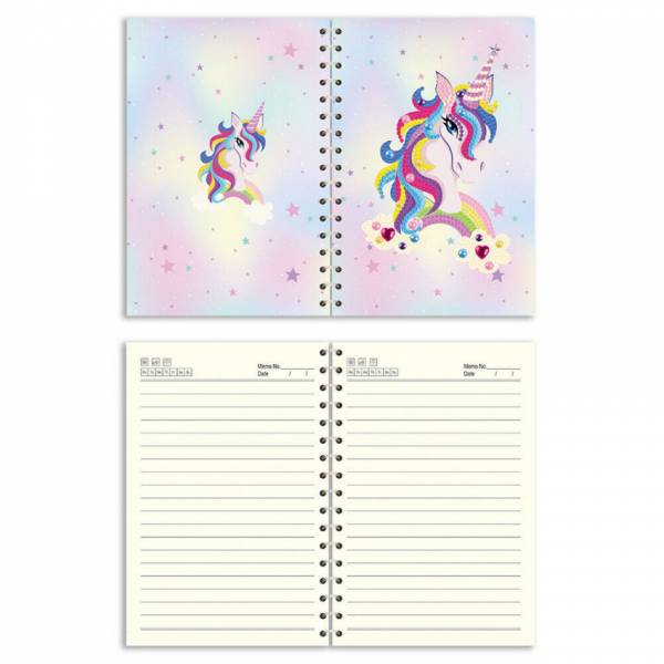 Ring binder block for painting, unicorn with rainbow, round & special stones, approx. 14x21cm, lined
