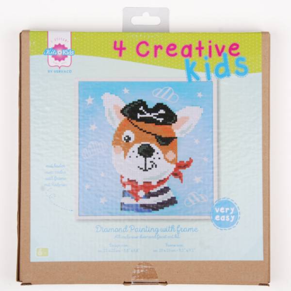Diamond Painting picture, Pirate dog, round stones, approx. 21,5x21,5cm, 11 colours, with picture frame
