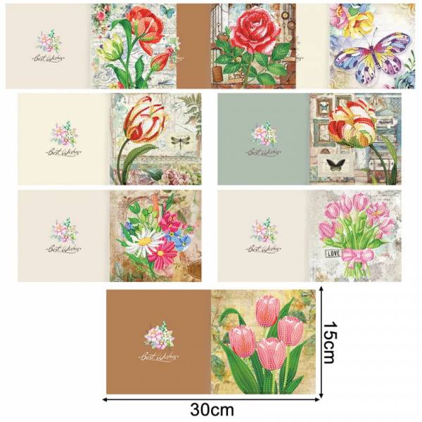 Greeting card set with 8 motifs, Best Wishes, Painting set complete with round stones