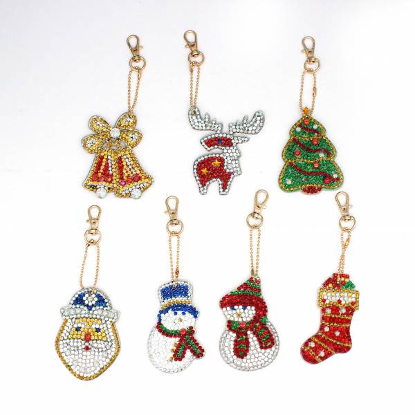 Keyring set, consisting of 8 pendants, motive Christmas, painting set complete with rhinestones