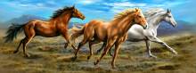 Tami Alba, Running Horses, runde Steine, ca. 50x140cm, 60 Farben, Vollbild
